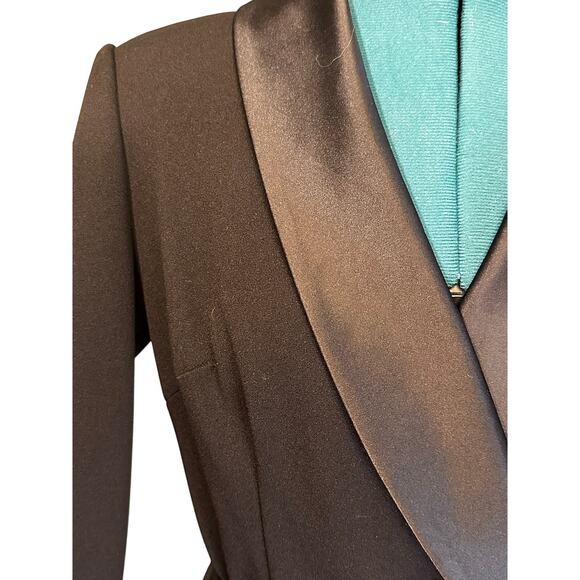 Adrianna Papell Black Tuxedo Jumpsuit Satin Lapel Belt Long Sleeve Women Size 2 - Picture 3 of 12